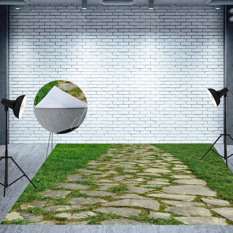 Aperturee - Spring Country Stone Road Weeds Photo Floor Mat
