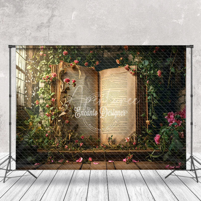 Aperturee - Spring Fantasy Window Flowers Book Photo Backdrop