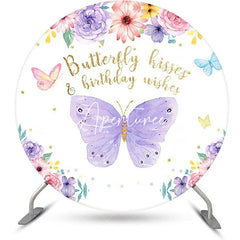 Aperturee - Spring Floral Butterfly Round Backdrop For Birthday