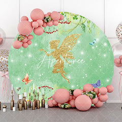 Aperturee - Spring Green Floral Gold Elf Round Birthday Backdrop