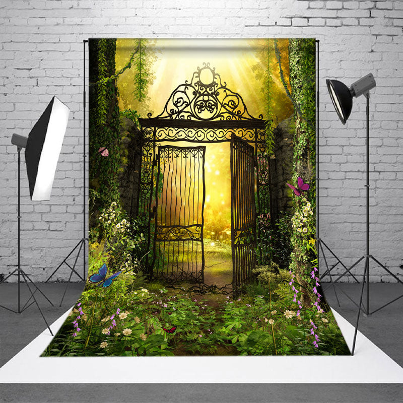 Aperturee - Spring Secret Iron Garden Gateway Photo Backdrop