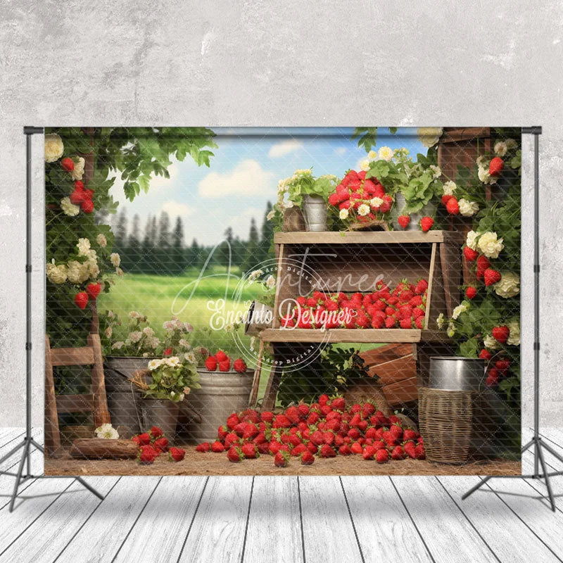 Aperturee - Spring Strawberry Shop White Flowers Sky Backdrop