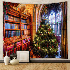 Aperturee - Stained Glass Bookshelf Tree Christmas Backdrop