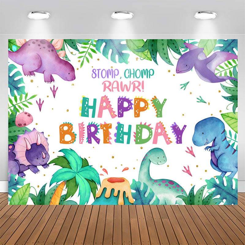 Aperturee - Stomp Chomp Roar Dinosaur Happy Birthday Backdrop