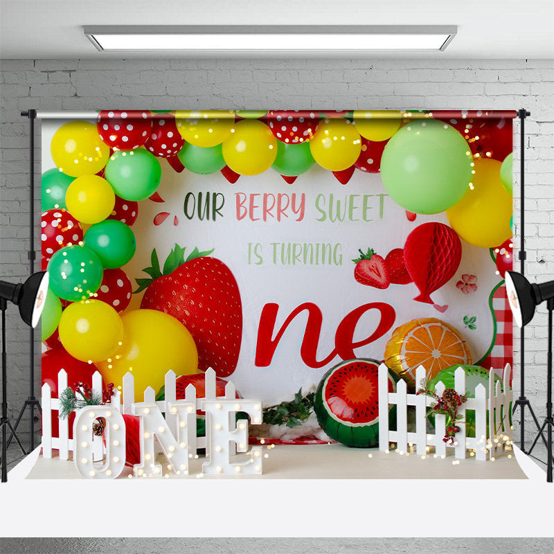 Aperturee - Strawberry Balloons 1st Birthday Photography Backdrop