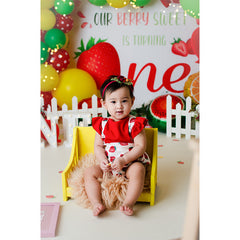 Aperturee - Strawberry Balloons 1st Birthday Photography Backdrop