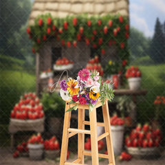 Aperturee - Strawberry Shop Green Grass Woods Backdrop For Studio