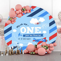 Aperturee - Stripe Blue Sky Cloud Round 1st Birthday Backdrop