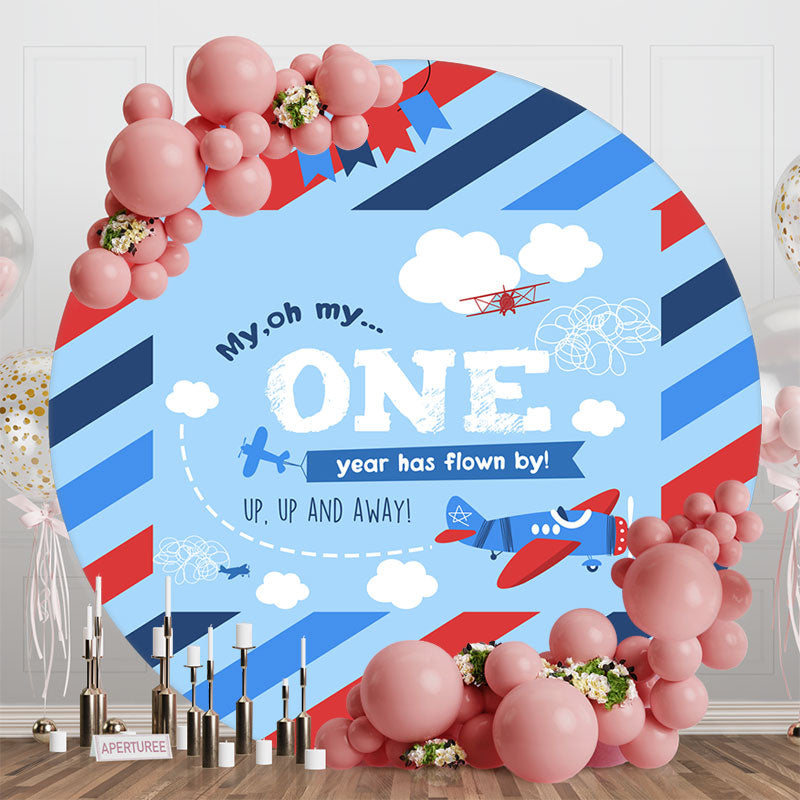 Aperturee - Stripe Blue Sky Cloud Round 1st Birthday Backdrop