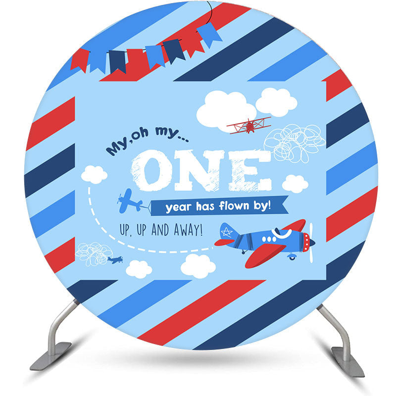 Aperturee - Stripe Blue Sky Cloud Round 1st Birthday Backdrop