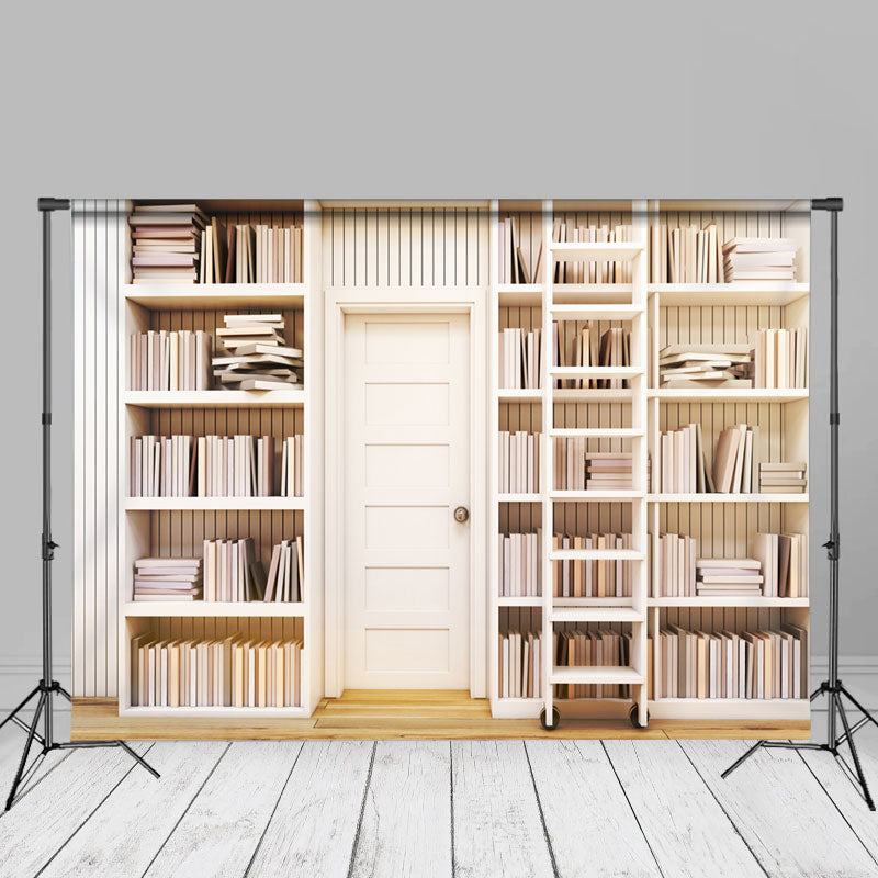Aperturee - Study Room White Bookshelves Back To School Backdrop