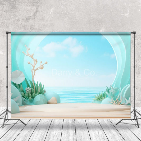 Aperturee - Summer Green Arch Beach Coral Photography Backdrop