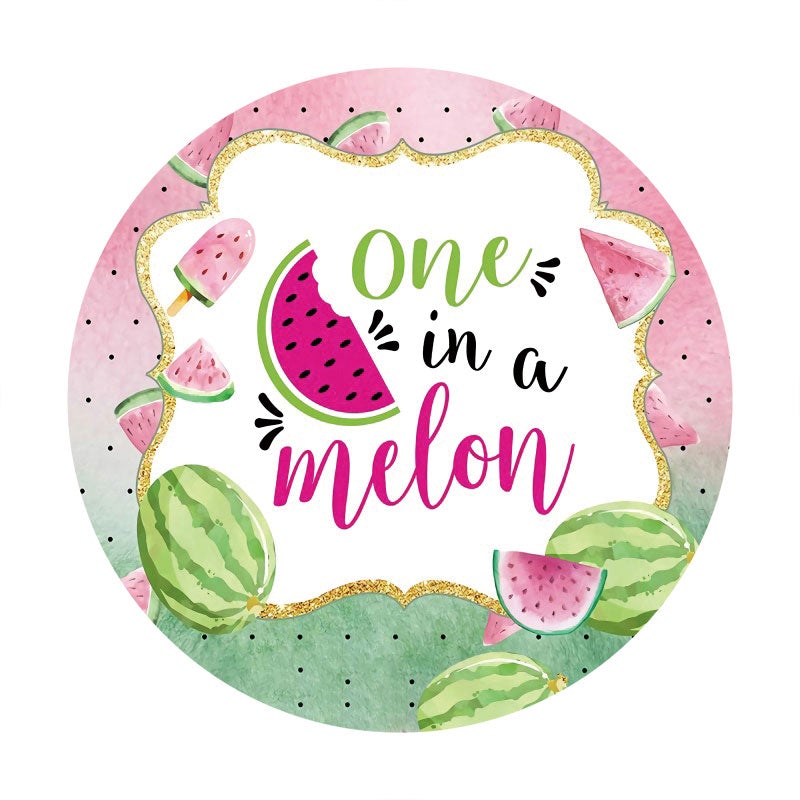 Aperturee - Summer One In A Melon Round Birthday Party Backdrop