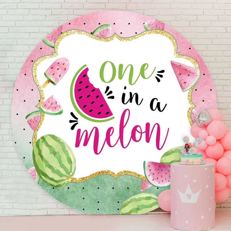 Aperturee - Summer One In A Melon Round Birthday Party Backdrop