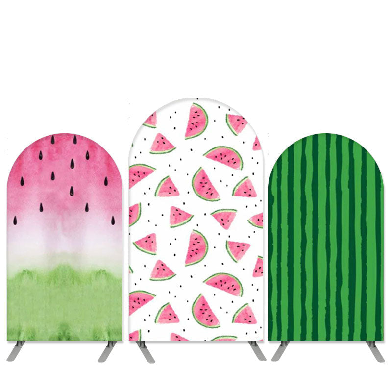 Aperturee Summer Watermelon Theme Pink Green Birthday Arch Backdrop Kit