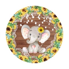 Aperturee - Sunflower And Elephant Round Wood Birthday Backdrop