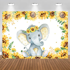 Aperturee - Sunflower And Lovely Elephant Baby Shower Backdrop