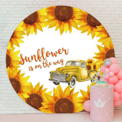 Aperturee - Sunflower Is On The Way Round Yellow Birthday Backdrop