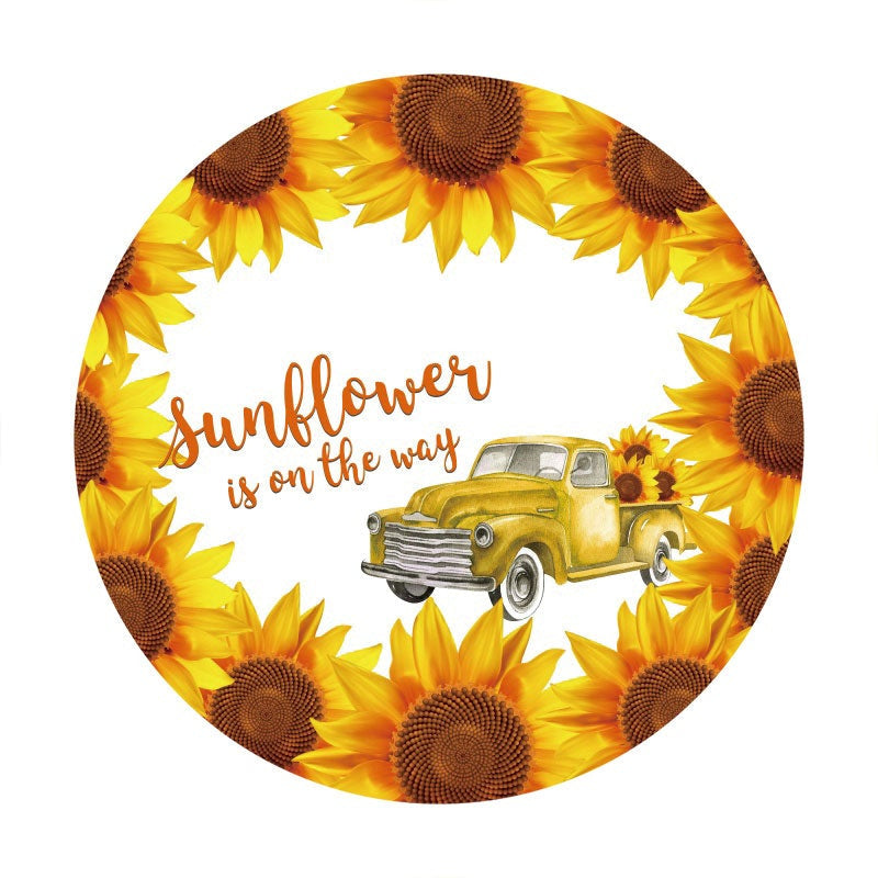 Aperturee - Sunflower Is On The Way Round Yellow Birthday Backdrop