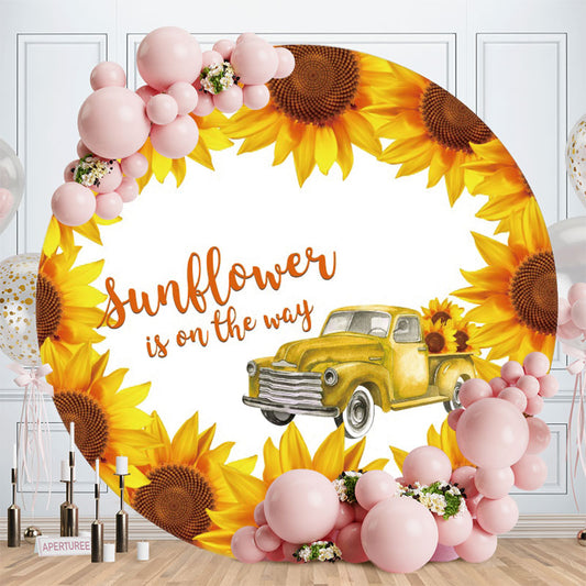 Aperturee - Sunflower Is On The Way Round Yellow Birthday Backdrop