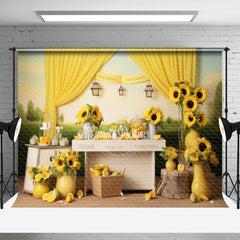 Aperturee - Sunflower Vases Lemon Yellow Curtain Photo Backdrop