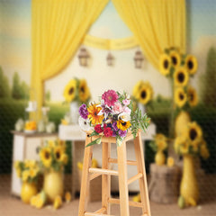 Aperturee - Sunflower Vases Lemon Yellow Curtain Photo Backdrop