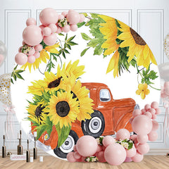 Aperturee - Sunflowers And Red Truck Round Baby Shower Backdrop