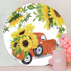 Aperturee - Sunflowers And Red Truck Round Baby Shower Backdrop