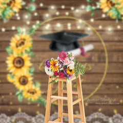 Aperturee - Sunflowers Light Wood Congrats Grad Photo Backdrop