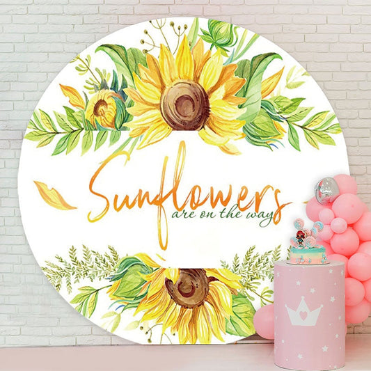 Aperturee - Sunflowers On The Way Round Baby Shower Backdrop