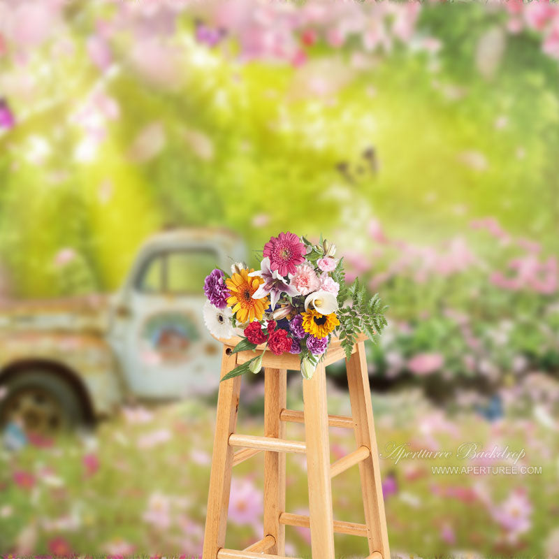 Aperturee - Sunlight Pink Floral Car Spring Backdrop For Party