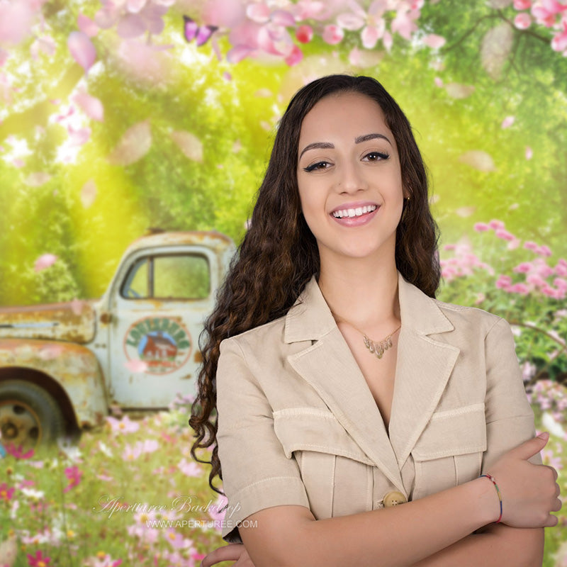 Aperturee - Sunlight Pink Floral Car Spring Backdrop For Party