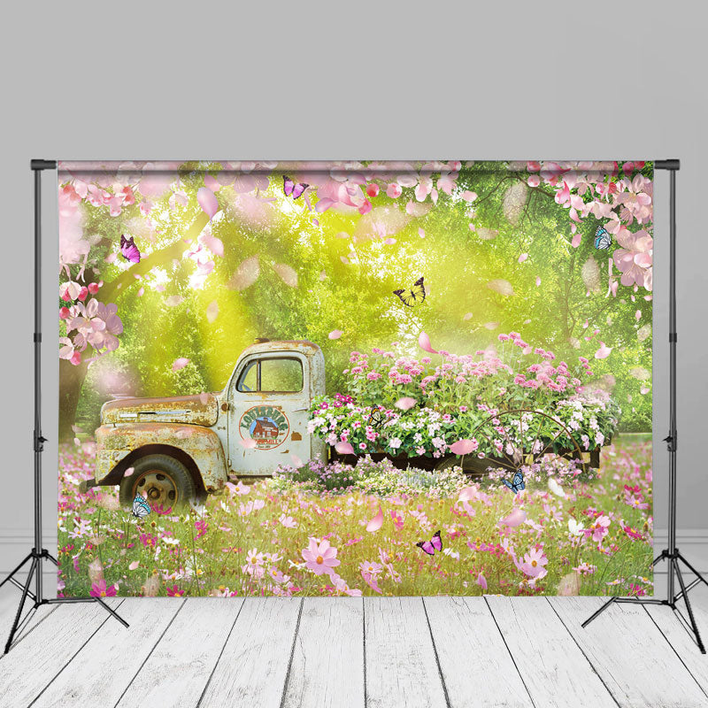 Aperturee - Sunlight Pink Floral Car Spring Backdrop For Party