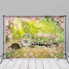 Aperturee - Sunlight Pink Floral Car Spring Backdrop For Party