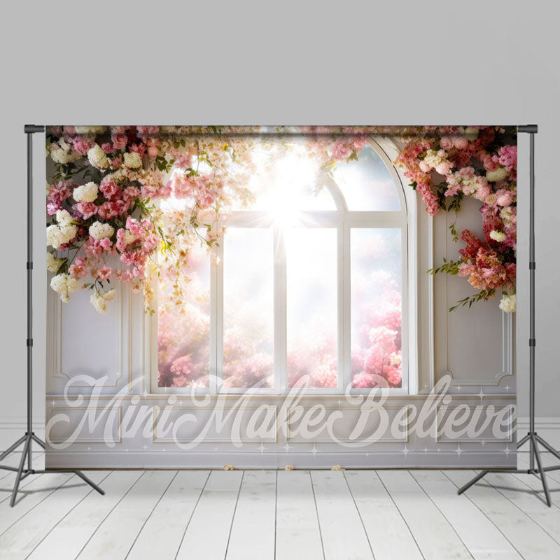 Aperturee - Sunny White Pink Flowers Door And Window Backdrop