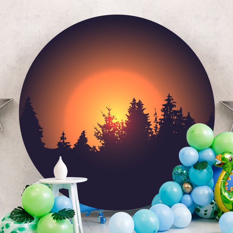Aperturee - Sunrise And Forest Theme Round Birthday Backdrop