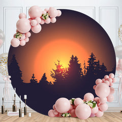 Aperturee - Sunrise And Forest Theme Round Birthday Backdrop