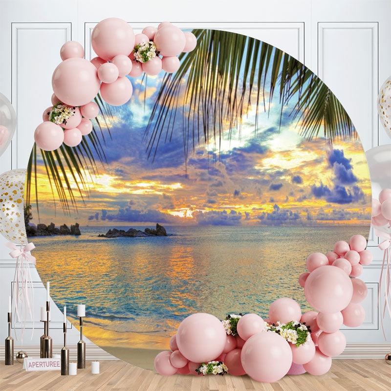 Aperturee - Sunset Beach With Sea And Ship Round Backdrop