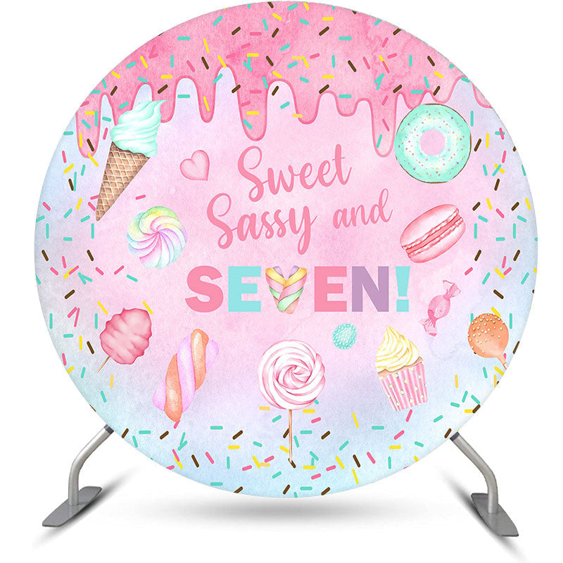 Aperturee - Sweet Sassy Seven Pink Round 7th Birthday Backdrop