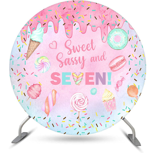 Aperturee - Sweet Sassy Seven Pink Round 7th Birthday Backdrop