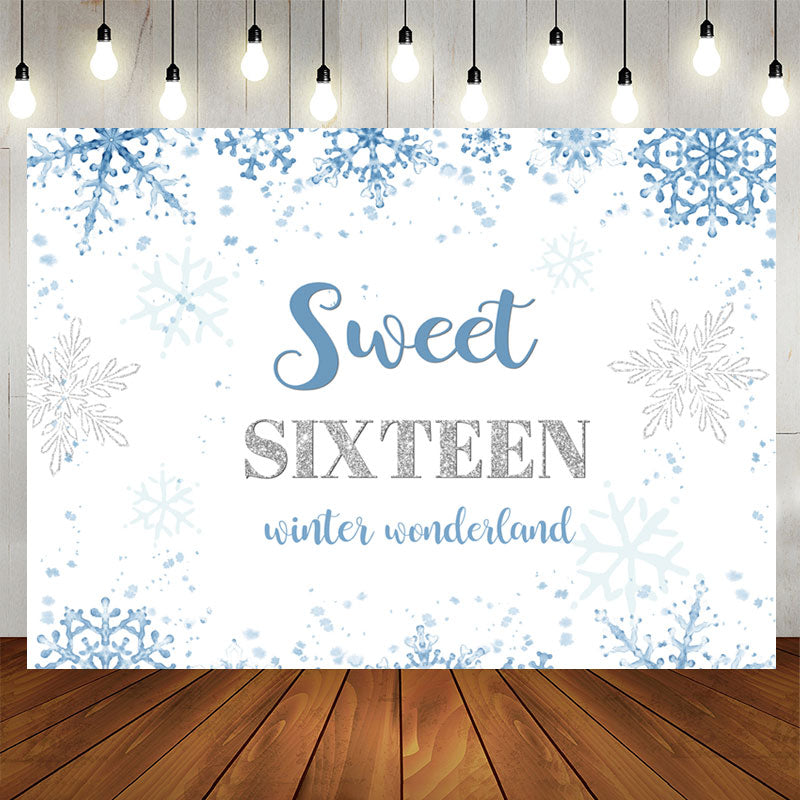 Aperturee - Sweet Sixteen Winter Wonderland Blue Birthday Backdrop