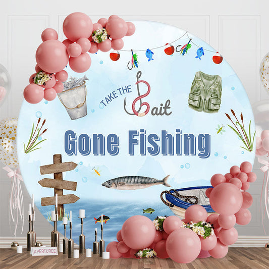Aperturee - Take The Bait Gone Fishing Round Birthday Backdrop