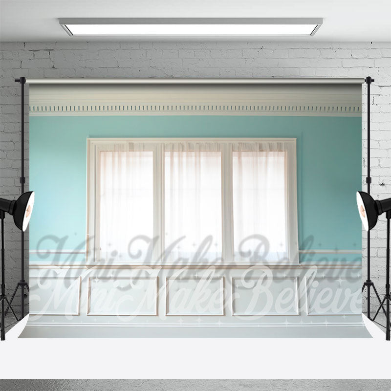 Aperturee - Teal Room Window White Trim Retro Wall Backdrop