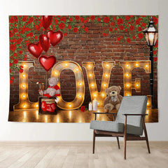 Aperturee - Teddy Love Light Rose Wall Valentines Day Backdrop