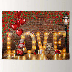 Aperturee - Teddy Love Light Rose Wall Valentines Day Backdrop