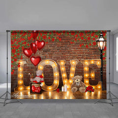 Aperturee - Teddy Love Light Rose Wall Valentines Day Backdrop