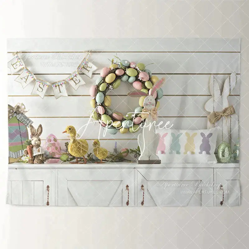 Aperturee - Color Easter Egg Rabbit Toy White Holiday Backdrop