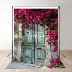 Aperturee - Old Wooden Door And Floral Wall Photo Booth Backdrop