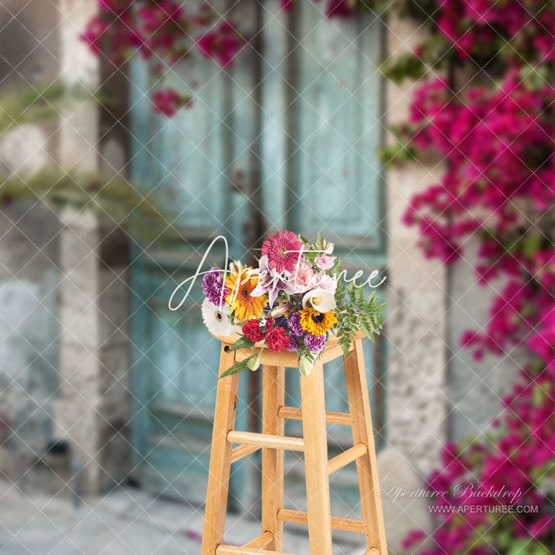 Aperturee - Old Wooden Door And Floral Wall Photo Booth Backdrop