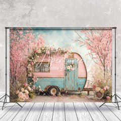 Aperturee - Vintage Pink Blue RV Peach Flower Spring Backdrop